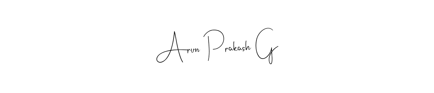 How to make Arun Prakash G name signature. Use Andilay-7BmLP style for creating short signs online. This is the latest handwritten sign. Arun Prakash G signature style 4 images and pictures png