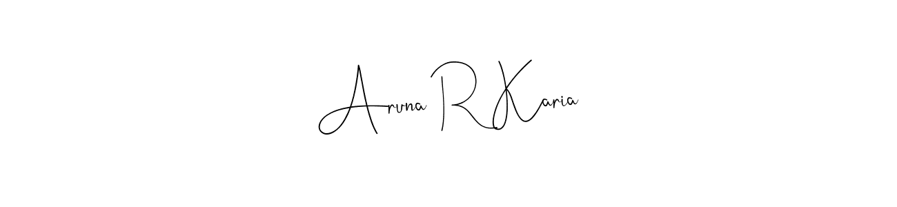 Andilay-7BmLP is a professional signature style that is perfect for those who want to add a touch of class to their signature. It is also a great choice for those who want to make their signature more unique. Get Aruna R Karia name to fancy signature for free. Aruna R Karia signature style 4 images and pictures png