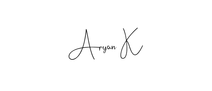 if you are searching for the best signature style for your name Aryan K. so please give up your signature search. here we have designed multiple signature styles  using Andilay-7BmLP. Aryan K signature style 4 images and pictures png