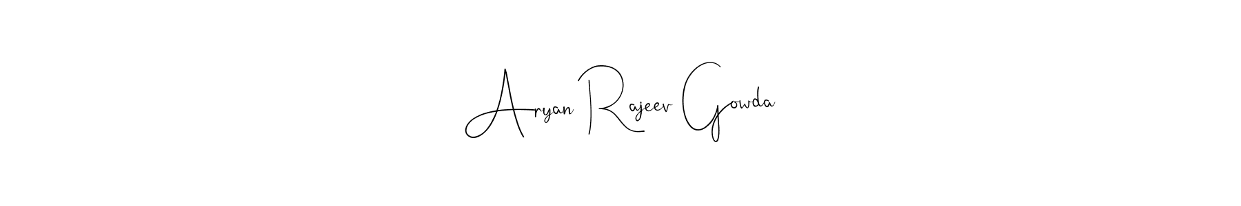 How to make Aryan Rajeev Gowda name signature. Use Andilay-7BmLP style for creating short signs online. This is the latest handwritten sign. Aryan Rajeev Gowda signature style 4 images and pictures png