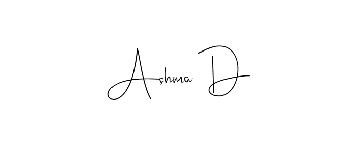 if you are searching for the best signature style for your name Ashma D. so please give up your signature search. here we have designed multiple signature styles  using Andilay-7BmLP. Ashma D signature style 4 images and pictures png