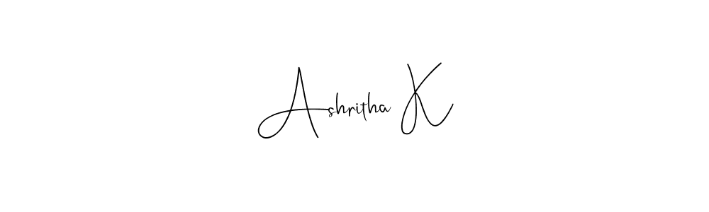 if you are searching for the best signature style for your name Ashritha K. so please give up your signature search. here we have designed multiple signature styles  using Andilay-7BmLP. Ashritha K signature style 4 images and pictures png