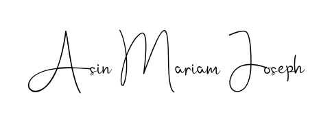 The Andilay-7BmLP typeface gives name Asin Mariam Joseph a refined look. Suitable for certificates, diplomas, and official verification. Asin Mariam Joseph signature style 4 images and pictures png