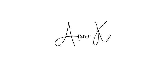 if you are searching for the best signature style for your name Atanu K. so please give up your signature search. here we have designed multiple signature styles  using Andilay-7BmLP. Atanu K signature style 4 images and pictures png