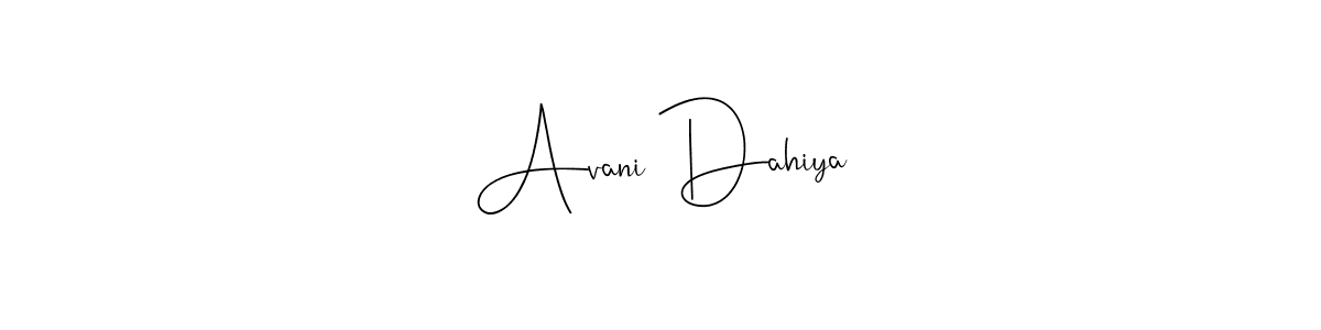 if you are searching for the best signature style for your name Avani Dahiya. so please give up your signature search. here we have designed multiple signature styles  using Andilay-7BmLP. Avani Dahiya signature style 4 images and pictures png