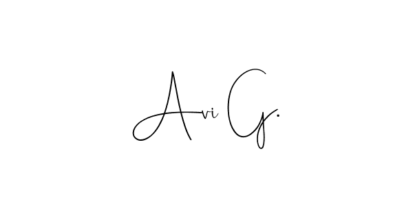 How to make Avi G. name signature. Use Andilay-7BmLP style for creating short signs online. This is the latest handwritten sign. Avi G. signature style 4 images and pictures png