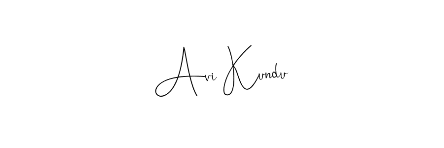 How to make Avi Kundu name signature. Use Andilay-7BmLP style for creating short signs online. This is the latest handwritten sign. Avi Kundu signature style 4 images and pictures png