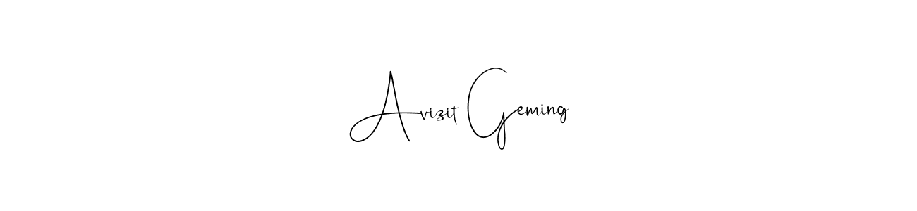 How to make Avizit Geming name signature. Use Andilay-7BmLP style for creating short signs online. This is the latest handwritten sign. Avizit Geming signature style 4 images and pictures png