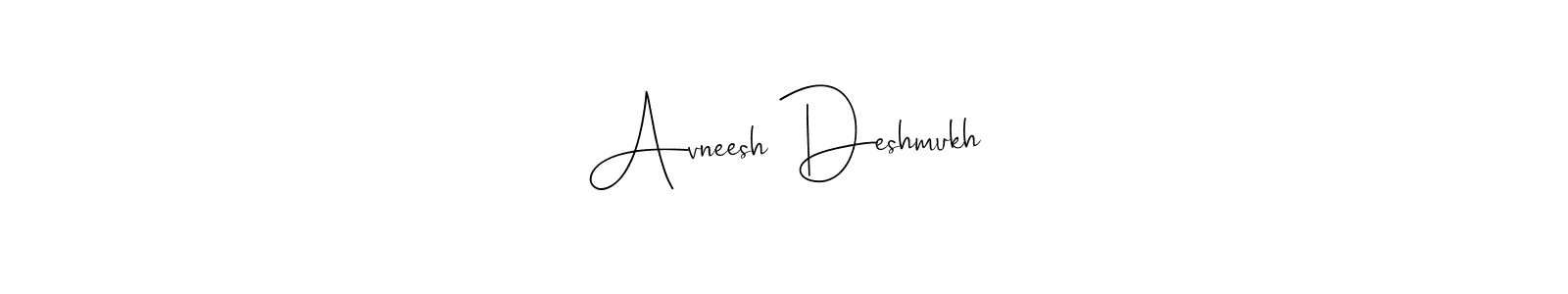How to make Avneesh Deshmukh name signature. Use Andilay-7BmLP style for creating short signs online. This is the latest handwritten sign. Avneesh Deshmukh signature style 4 images and pictures png