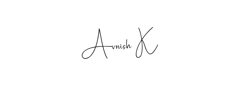 How to make Avnish K name signature. Use Andilay-7BmLP style for creating short signs online. This is the latest handwritten sign. Avnish K signature style 4 images and pictures png