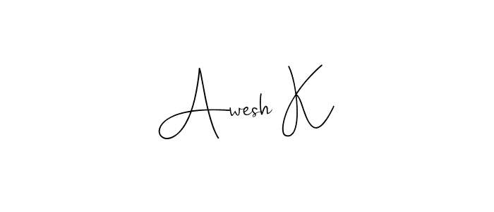 if you are searching for the best signature style for your name Awesh K. so please give up your signature search. here we have designed multiple signature styles  using Andilay-7BmLP. Awesh K signature style 4 images and pictures png