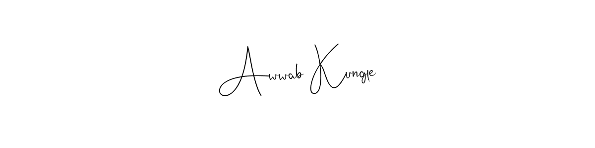 Andilay-7BmLP is a professional signature style that is perfect for those who want to add a touch of class to their signature. It is also a great choice for those who want to make their signature more unique. Get Awwab Kungle name to fancy signature for free. Awwab Kungle signature style 4 images and pictures png