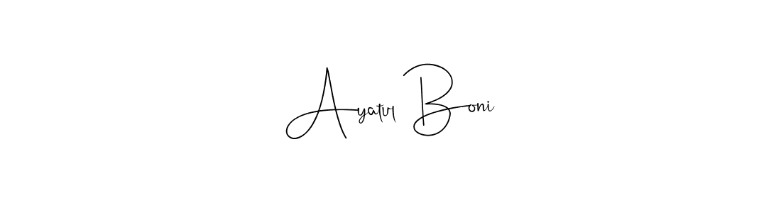 Use a signature maker to create a handwritten signature online. With this signature software, you can design (Andilay-7BmLP) your own signature for name Ayatul Boni. Ayatul Boni signature style 4 images and pictures png