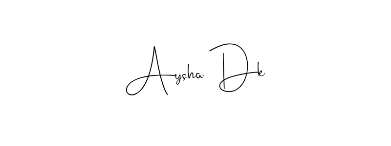 How to make Aysha Dk name signature. Use Andilay-7BmLP style for creating short signs online. This is the latest handwritten sign. Aysha Dk signature style 4 images and pictures png