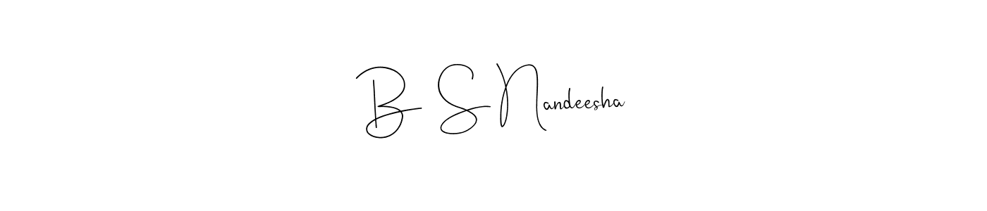 How to make B  S Nandeesha name signature. Use Andilay-7BmLP style for creating short signs online. This is the latest handwritten sign. B  S Nandeesha signature style 4 images and pictures png