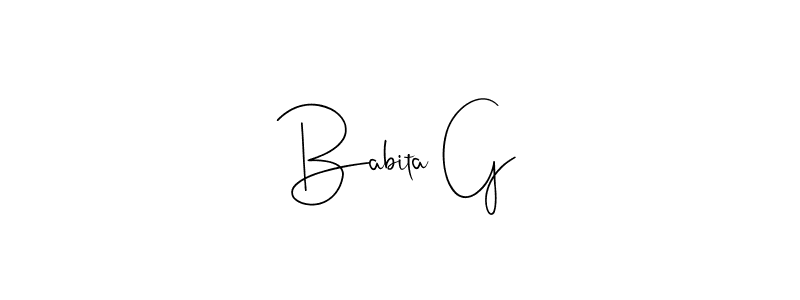 How to make Babita G name signature. Use Andilay-7BmLP style for creating short signs online. This is the latest handwritten sign. Babita G signature style 4 images and pictures png