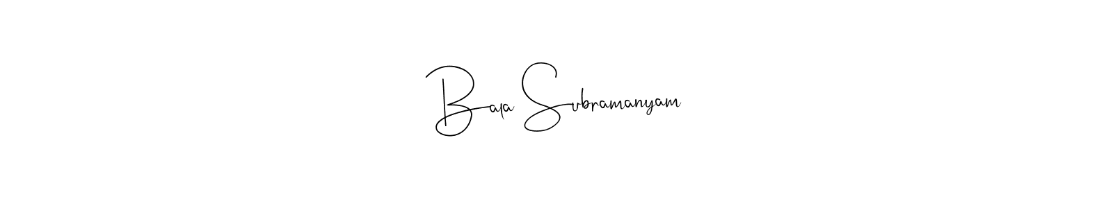 How to make Bala Subramanyam name signature. Use Andilay-7BmLP style for creating short signs online. This is the latest handwritten sign. Bala Subramanyam signature style 4 images and pictures png