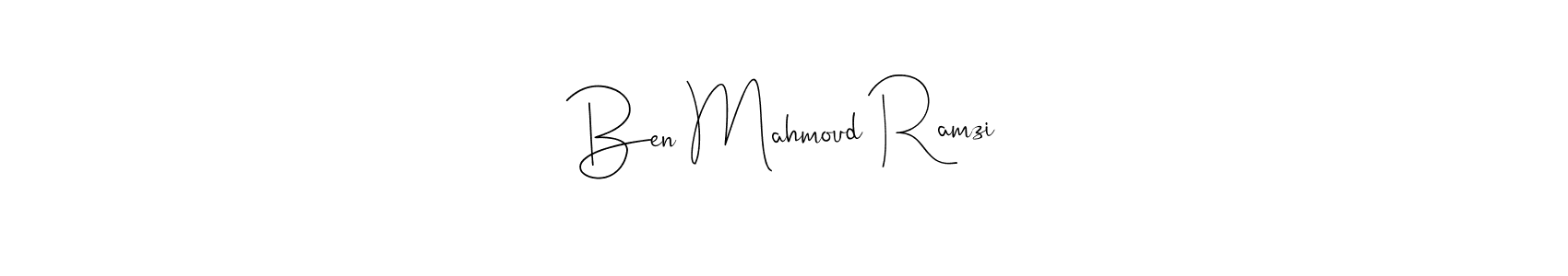 Andilay-7BmLP is a professional signature style that is perfect for those who want to add a touch of class to their signature. It is also a great choice for those who want to make their signature more unique. Get Ben Mahmoud Ramzi name to fancy signature for free. Ben Mahmoud Ramzi signature style 4 images and pictures png