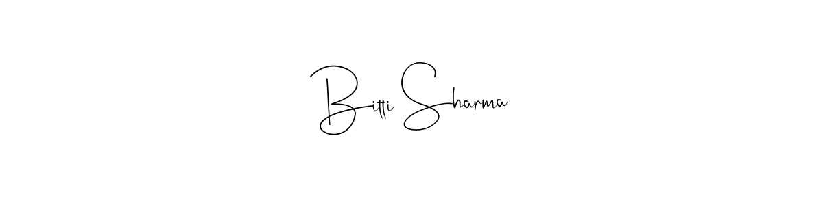 It looks lik you need a new signature style for name Bitti Sharma. Design unique handwritten (Andilay-7BmLP) signature with our free signature maker in just a few clicks. Bitti Sharma signature style 4 images and pictures png