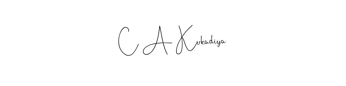 This is the best signature style for the C A Kukadiya name. Also you like these signature font (Andilay-7BmLP). Mix name signature. C A Kukadiya signature style 4 images and pictures png