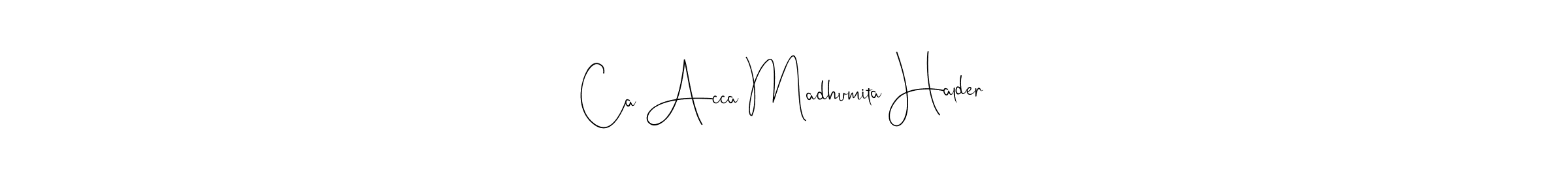 You should practise on your own different ways (Andilay-7BmLP) to write your name (Ca Acca Madhumita Halder) in signature. don't let someone else do it for you. Ca Acca Madhumita Halder signature style 4 images and pictures png
