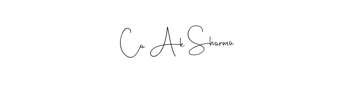 The best way (Andilay-7BmLP) to make a short signature is to pick only two or three words in your name. The name Ca Ak Sharma include a total of six letters. For converting this name. Ca Ak Sharma signature style 4 images and pictures png