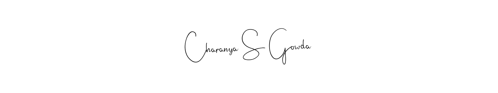 The best way (Andilay-7BmLP) to make a short signature is to pick only two or three words in your name. The name Charanya S Gowda include a total of six letters. For converting this name. Charanya S Gowda signature style 4 images and pictures png