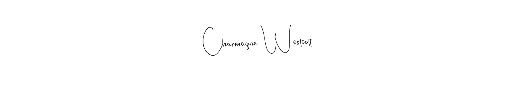 How to make Charmagne Westcott name signature. Use Andilay-7BmLP style for creating short signs online. This is the latest handwritten sign. Charmagne Westcott signature style 4 images and pictures png