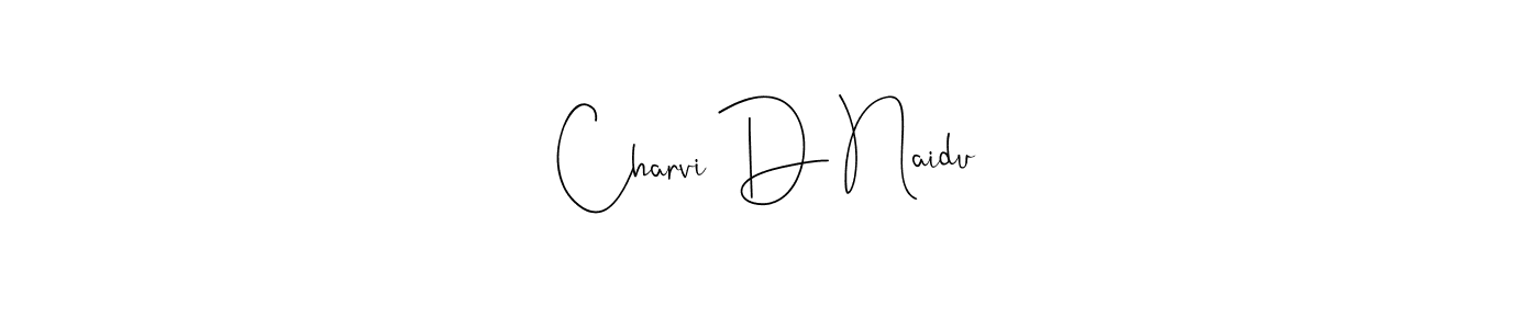 Andilay-7BmLP is a professional signature style that is perfect for those who want to add a touch of class to their signature. It is also a great choice for those who want to make their signature more unique. Get Charvi D Naidu name to fancy signature for free. Charvi D Naidu signature style 4 images and pictures png