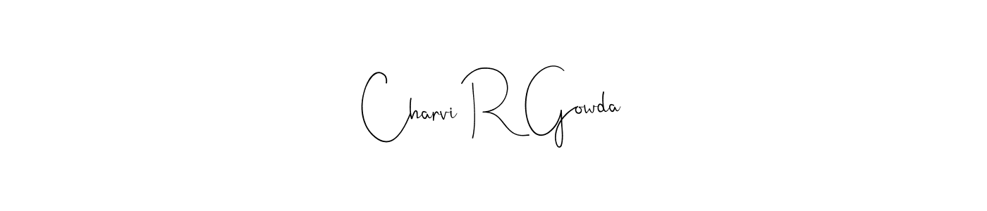 if you are searching for the best signature style for your name Charvi R Gowda. so please give up your signature search. here we have designed multiple signature styles  using Andilay-7BmLP. Charvi R Gowda signature style 4 images and pictures png