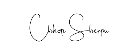 A modern signature idea for name Chhoti Sherpa using Andilay-7BmLP font. Clean strokes and elegant curves make it stand out instantly. Chhoti Sherpa signature style 4 images and pictures png