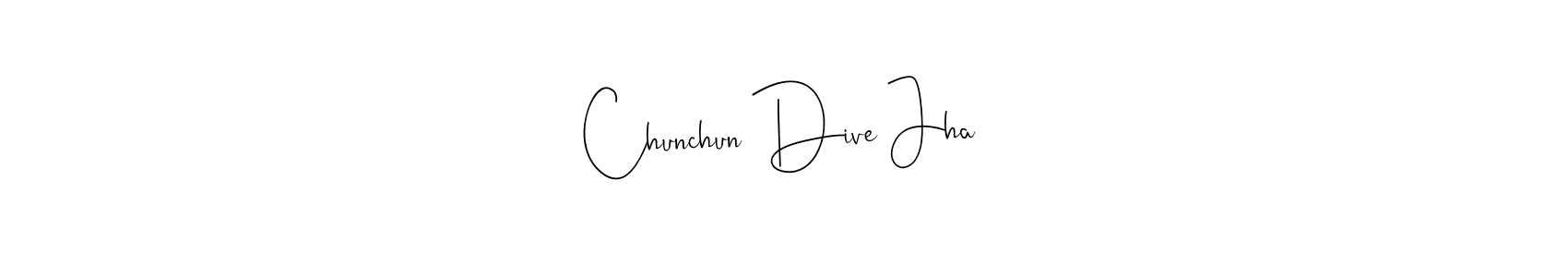 The best way (Andilay-7BmLP) to make a short signature is to pick only two or three words in your name. The name Chunchun Dive Jha include a total of six letters. For converting this name. Chunchun Dive Jha signature style 4 images and pictures png