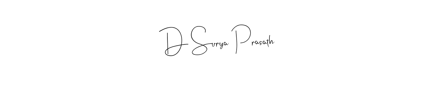 How to make D Surya Prasath name signature. Use Andilay-7BmLP style for creating short signs online. This is the latest handwritten sign. D Surya Prasath signature style 4 images and pictures png