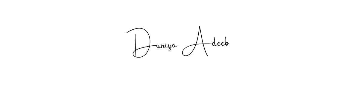 Andilay-7BmLP is a professional signature style that is perfect for those who want to add a touch of class to their signature. It is also a great choice for those who want to make their signature more unique. Get Daniya Adeeb name to fancy signature for free. Daniya Adeeb signature style 4 images and pictures png