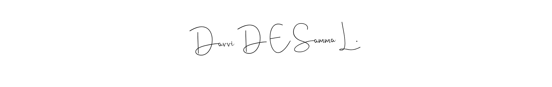 The best way (Andilay-7BmLP) to make a short signature is to pick only two or three words in your name. The name Davvi D E Samma L . include a total of six letters. For converting this name. Davvi D E Samma L . signature style 4 images and pictures png