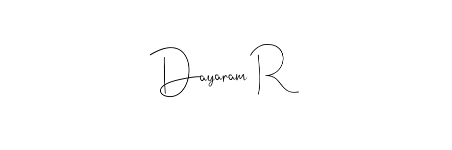 if you are searching for the best signature style for your name Dayaram R. so please give up your signature search. here we have designed multiple signature styles  using Andilay-7BmLP. Dayaram R signature style 4 images and pictures png