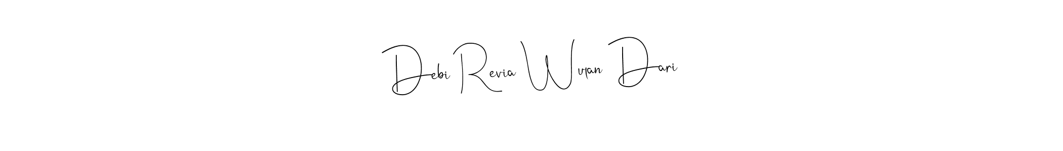 This is the best signature style for the Debi Revia Wulan Dari name. Also you like these signature font (Andilay-7BmLP). Mix name signature. Debi Revia Wulan Dari signature style 4 images and pictures png