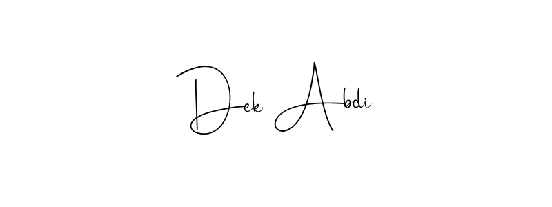 You can use this online signature creator to create a handwritten signature for the name Dek Abdi. This is the best online autograph maker. Dek Abdi signature style 4 images and pictures png