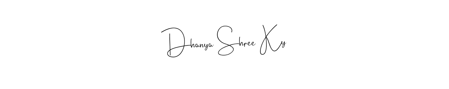 if you are searching for the best signature style for your name Dhanya Shree Ky. so please give up your signature search. here we have designed multiple signature styles  using Andilay-7BmLP. Dhanya Shree Ky signature style 4 images and pictures png