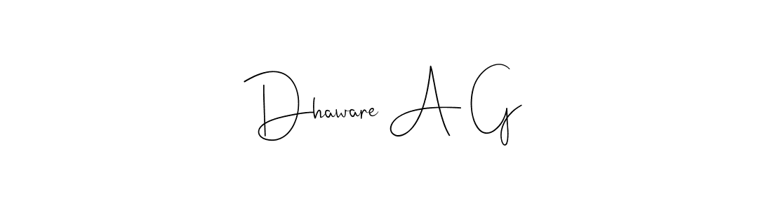 How to make Dhaware A G name signature. Use Andilay-7BmLP style for creating short signs online. This is the latest handwritten sign. Dhaware A G signature style 4 images and pictures png