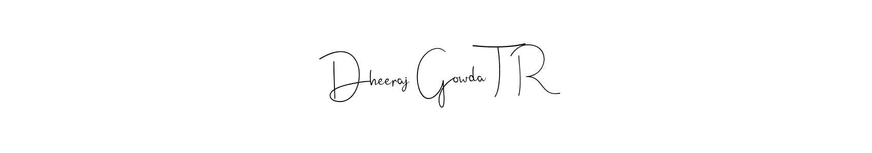 The best way (Andilay-7BmLP) to make a short signature is to pick only two or three words in your name. The name Dheeraj Gowda T R include a total of six letters. For converting this name. Dheeraj Gowda T R signature style 4 images and pictures png