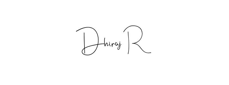 Andilay-7BmLP is a professional signature style that is perfect for those who want to add a touch of class to their signature. It is also a great choice for those who want to make their signature more unique. Get Dhiraj R name to fancy signature for free. Dhiraj R signature style 4 images and pictures png