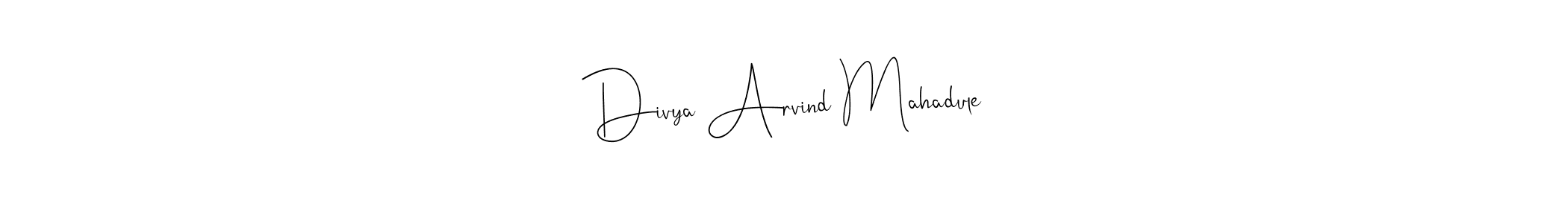 This is the best signature style for the Divya Arvind Mahadule name. Also you like these signature font (Andilay-7BmLP). Mix name signature. Divya Arvind Mahadule signature style 4 images and pictures png