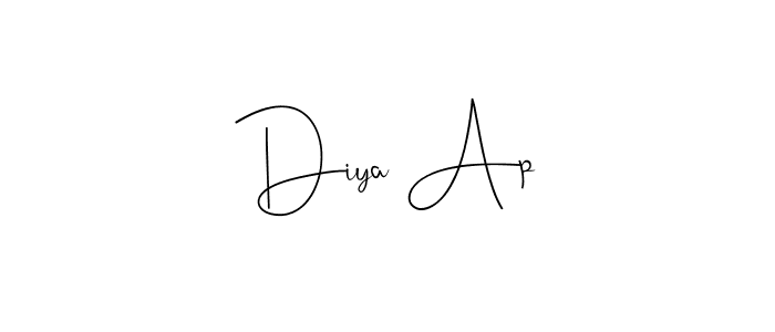 How to make Diya Ap name signature. Use Andilay-7BmLP style for creating short signs online. This is the latest handwritten sign. Diya Ap signature style 4 images and pictures png
