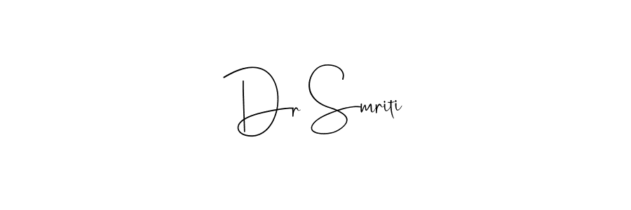 if you are searching for the best signature style for your name Dr Smriti. so please give up your signature search. here we have designed multiple signature styles  using Andilay-7BmLP. Dr Smriti signature style 4 images and pictures png