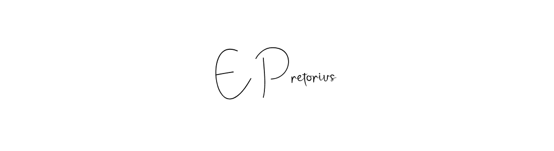 The best way (Andilay-7BmLP) to make a short signature is to pick only two or three words in your name. The name E Pretorius include a total of six letters. For converting this name. E Pretorius signature style 4 images and pictures png