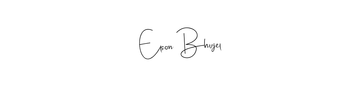 if you are searching for the best signature style for your name Elson Bhujel. so please give up your signature search. here we have designed multiple signature styles  using Andilay-7BmLP. Elson Bhujel signature style 4 images and pictures png