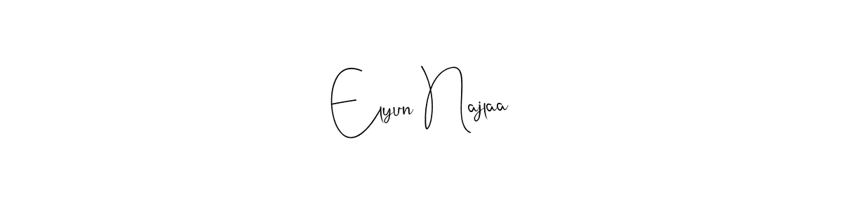 Andilay-7BmLP is a professional signature style that is perfect for those who want to add a touch of class to their signature. It is also a great choice for those who want to make their signature more unique. Get Elyun Najlaa name to fancy signature for free. Elyun Najlaa signature style 4 images and pictures png