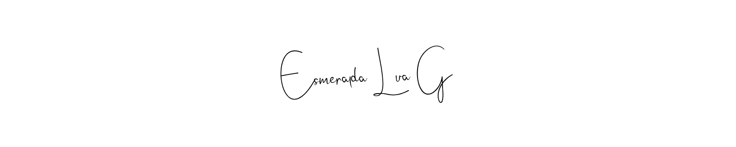 How to make Esmeralda Lua G name signature. Use Andilay-7BmLP style for creating short signs online. This is the latest handwritten sign. Esmeralda Lua G signature style 4 images and pictures png
