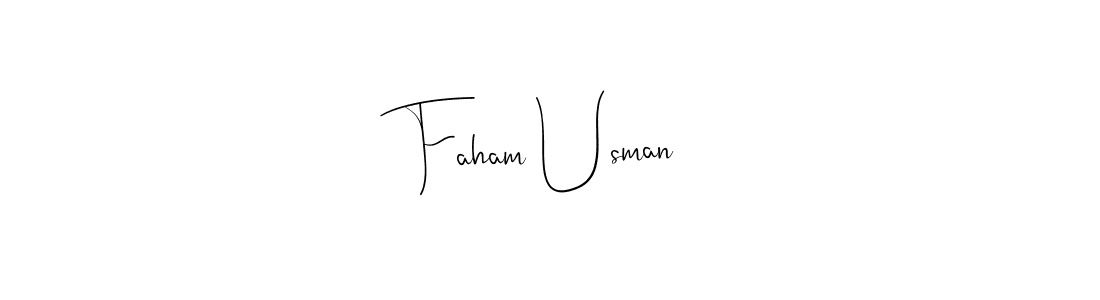 Also You can easily find your signature by using the search form. We will create Faham Usman name handwritten signature images for you free of cost using Andilay-7BmLP sign style. Faham Usman signature style 4 images and pictures png